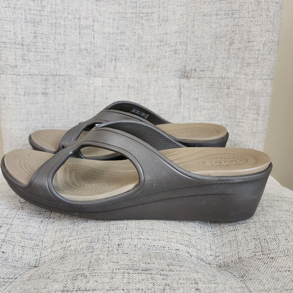 Crocs Dual Comfort Wedge Slides Sandals Sanran Brown Womens Size 9 W - Picture 5 of 10